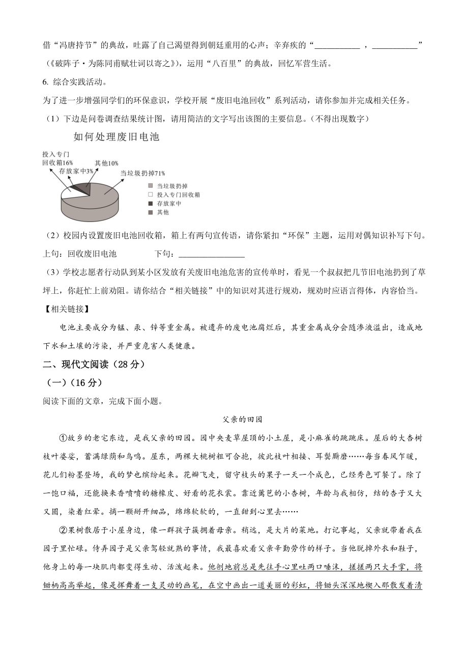 河南省三门峡市陕州区2021-2022学年九年级上期末语文试卷（含答案解析）_第2页