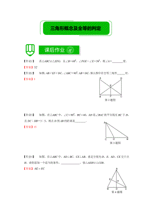 七年级数学寒假培优8：三角形的概念及全等的判定 课后作业（教师版）