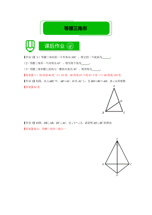 七年级数学寒假培优9：等腰三角形 课后作业（教师版）