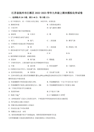 江苏省扬州市江都区2022-2023学年九年级上期末模拟化学试卷（含答案解析）