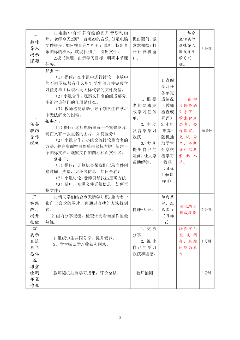 河南大学版三年级上册信息技术第10课 探秘不同的文件 教案（表格式）_第2页