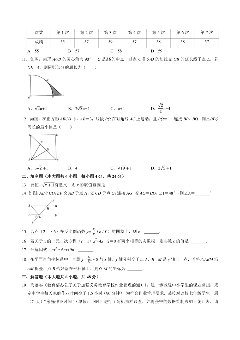 2022年云南省昭通市巧家县中考数学诊断试卷（一）含答案_第2页