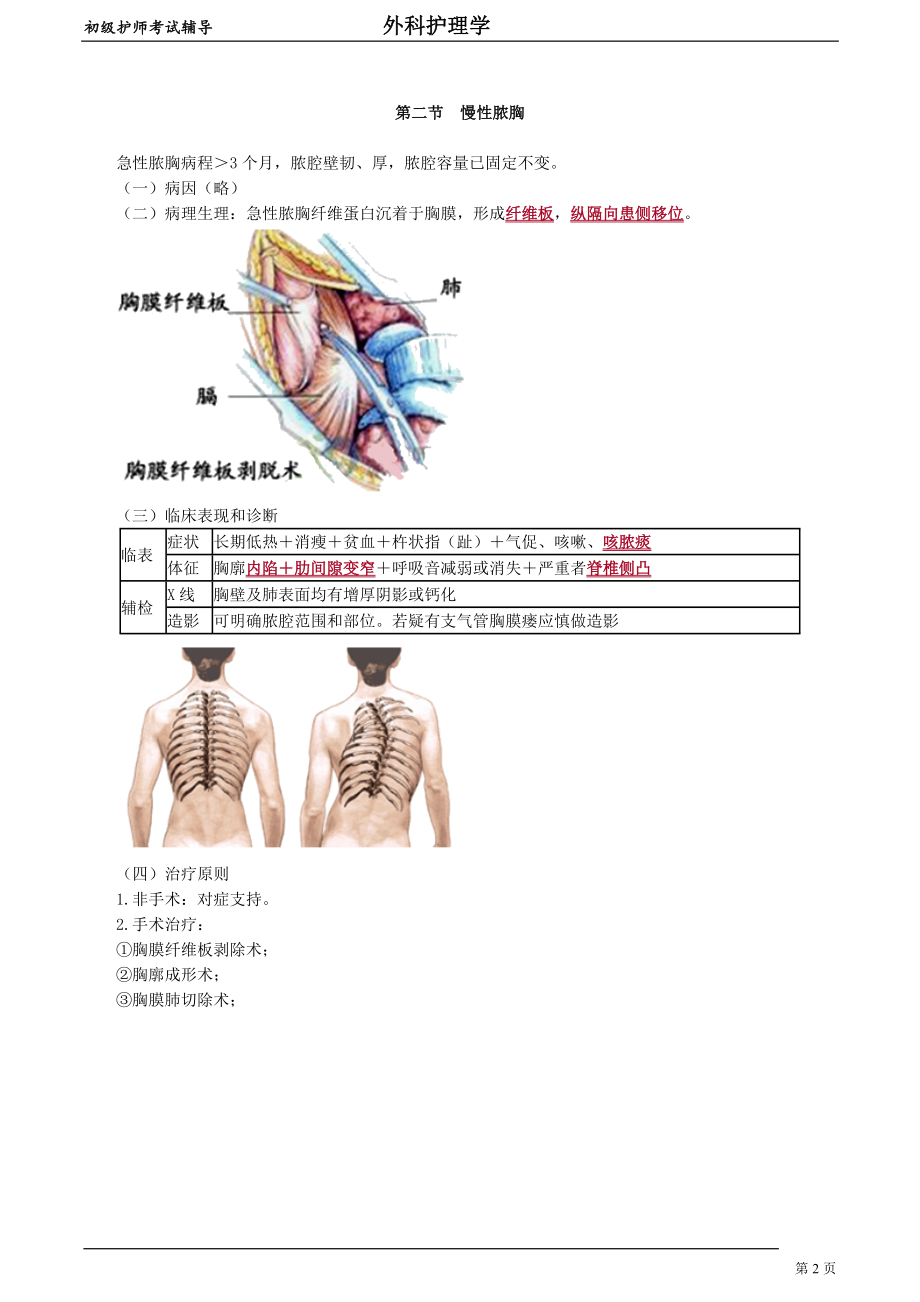 初级护师-外科护理学 第十九章　脓胸病人的护理_第2页