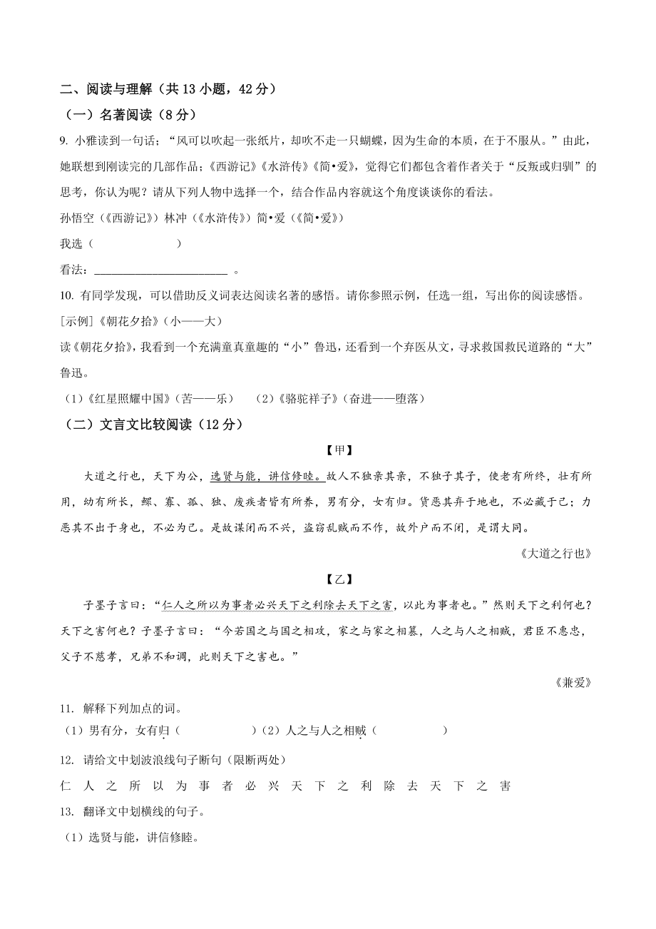 2022年湖南省郴州市中考模拟语文试题（含答案）_第3页