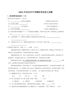 2022年安徽省安庆市中考模拟语文试卷（含答案）