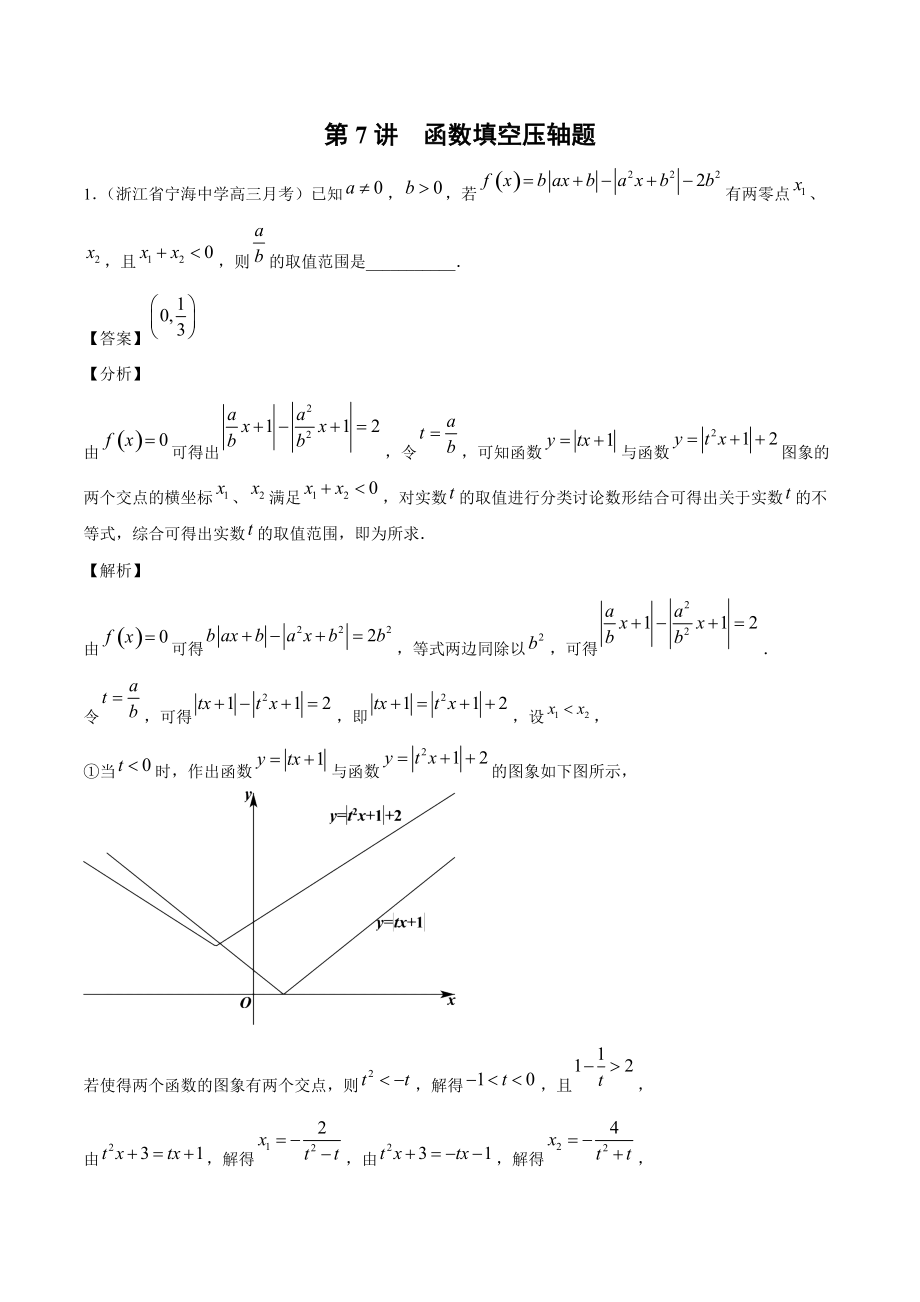 2022年高考数学三轮复习《第7讲 函数》填空压轴题（含答案解析）_第1页