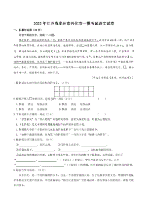 2022年江苏省泰州市兴化市中考一模考试语文试卷（含答案）