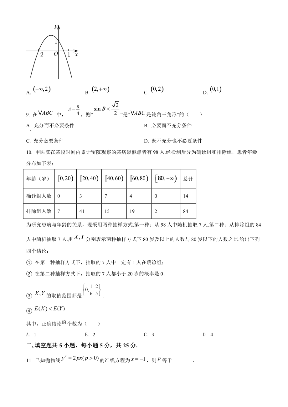 北京市海淀区2022届高三一模数学试题（含答案解析）_第2页