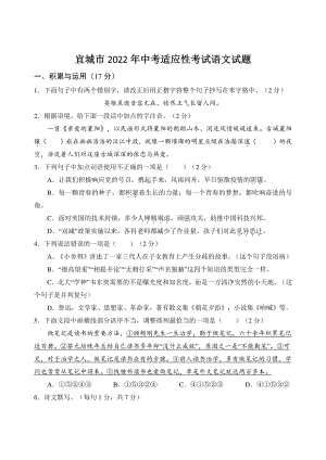 2022年湖北省襄阳市宜城市中考适应性考试语文试卷（含答案）
