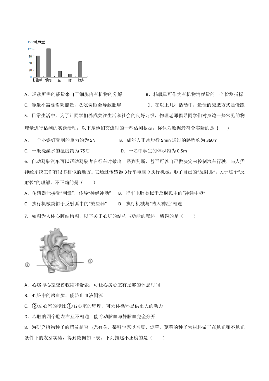 浙江省杭州市西湖区2021年中考科学模拟试卷（含答案）_第2页