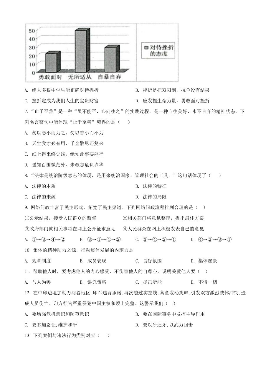 2022年江苏省扬州市广陵区中考一模道德与法治试卷（含答案解析）_第2页