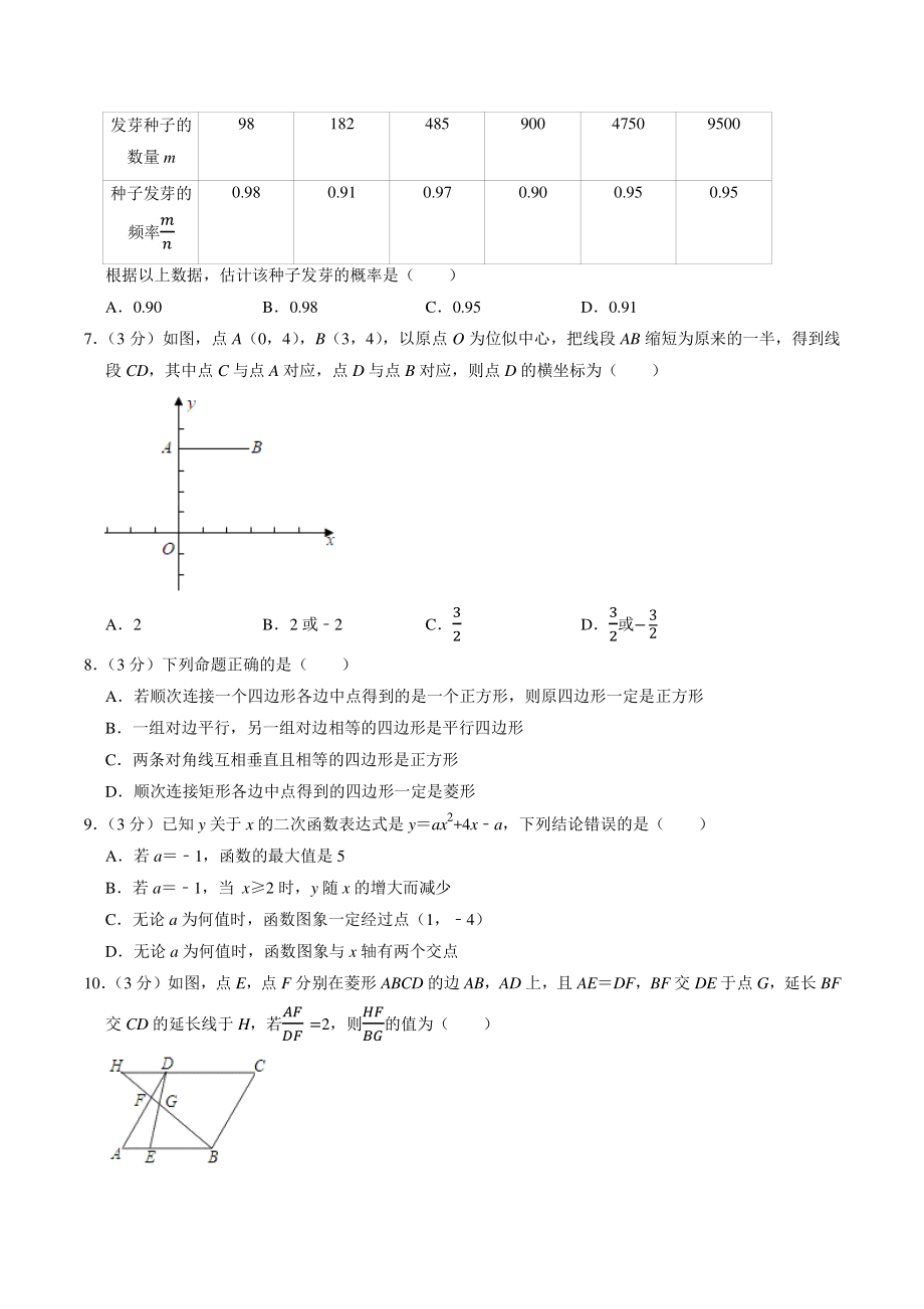 2022年广东省深圳市中考冲刺数学试卷（2）含答案解析_第2页