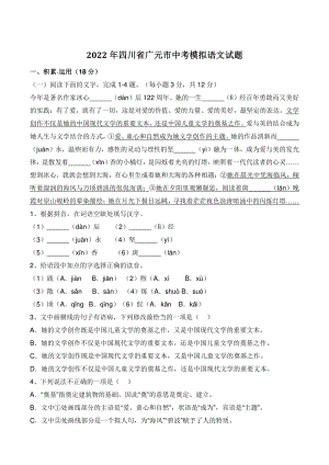 2022年四川省广元市中考模拟语文试题（含答案）