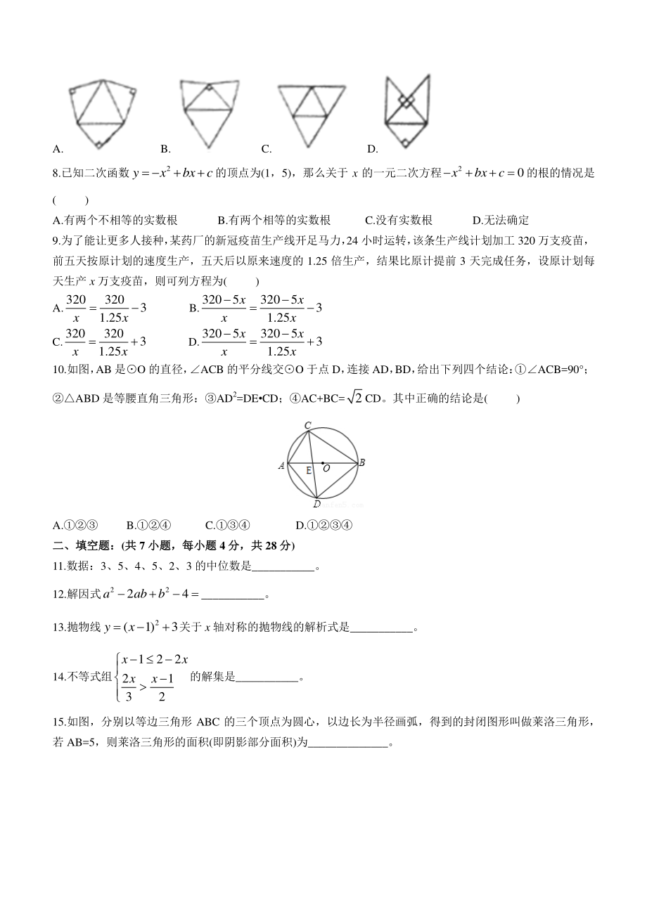 2022年广东省揭阳市初中学业水平考试第一次模拟考试数学试题（含答案）_第2页