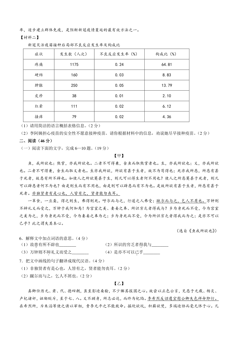 2022年广东省韶关乐昌市中考一模语文试卷（含答案）_第2页