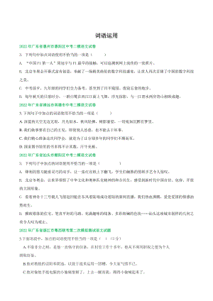 2022年广东省中考语文模拟试题分类汇编：词语运用（含答案）
