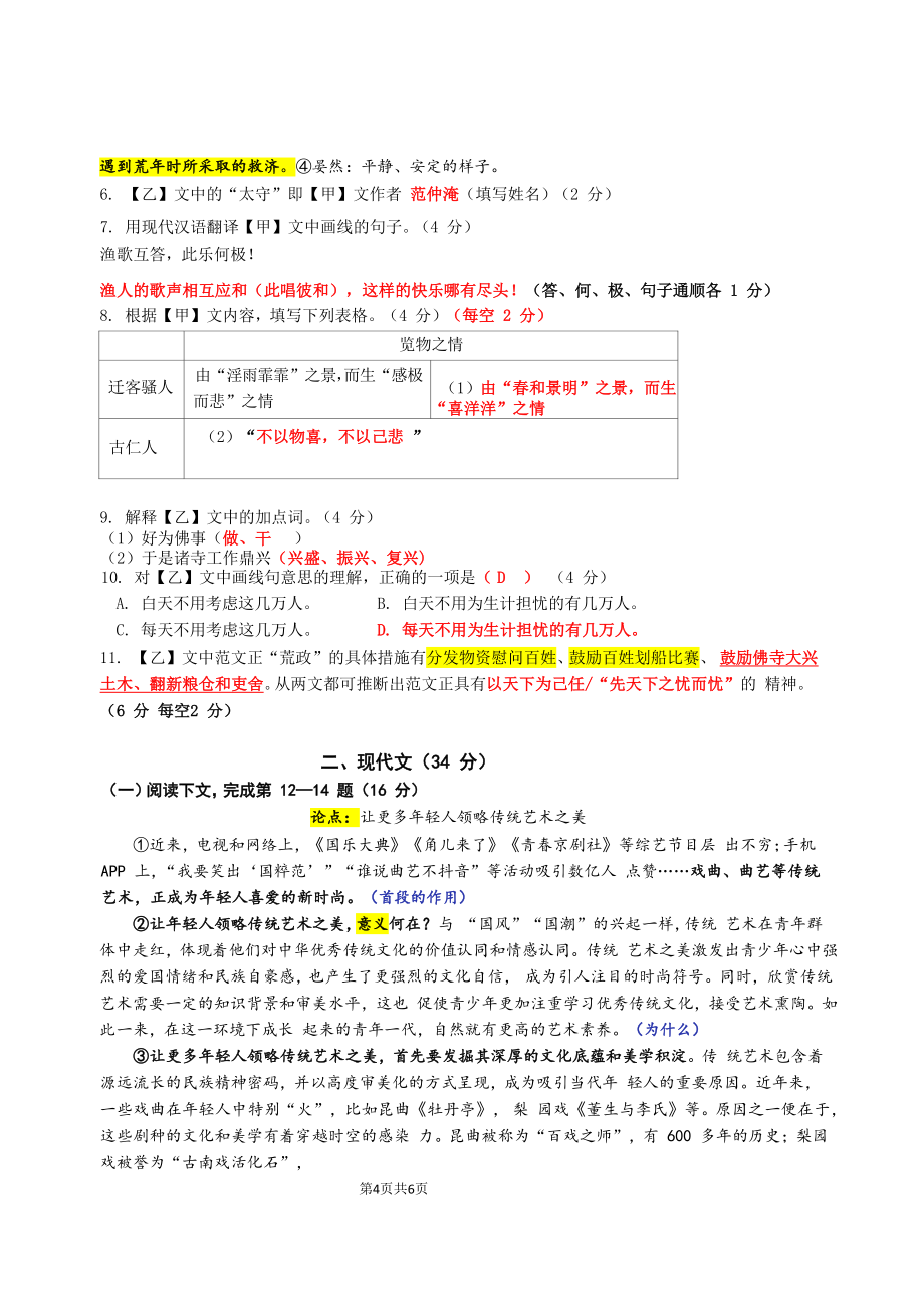 2022年上海市闵行区线上中考二模语文试卷及答案_第2页