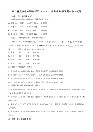 湖北省武汉市东湖高新区2021年七年级下期末语文试卷（含答案解析）