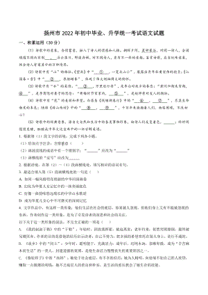 2022年江苏省扬州市中考语文试卷（含答案解析）
