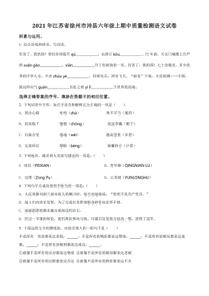 2021年江苏省徐州市沛县六年级上期中质量检测语文试卷（含答案解析）