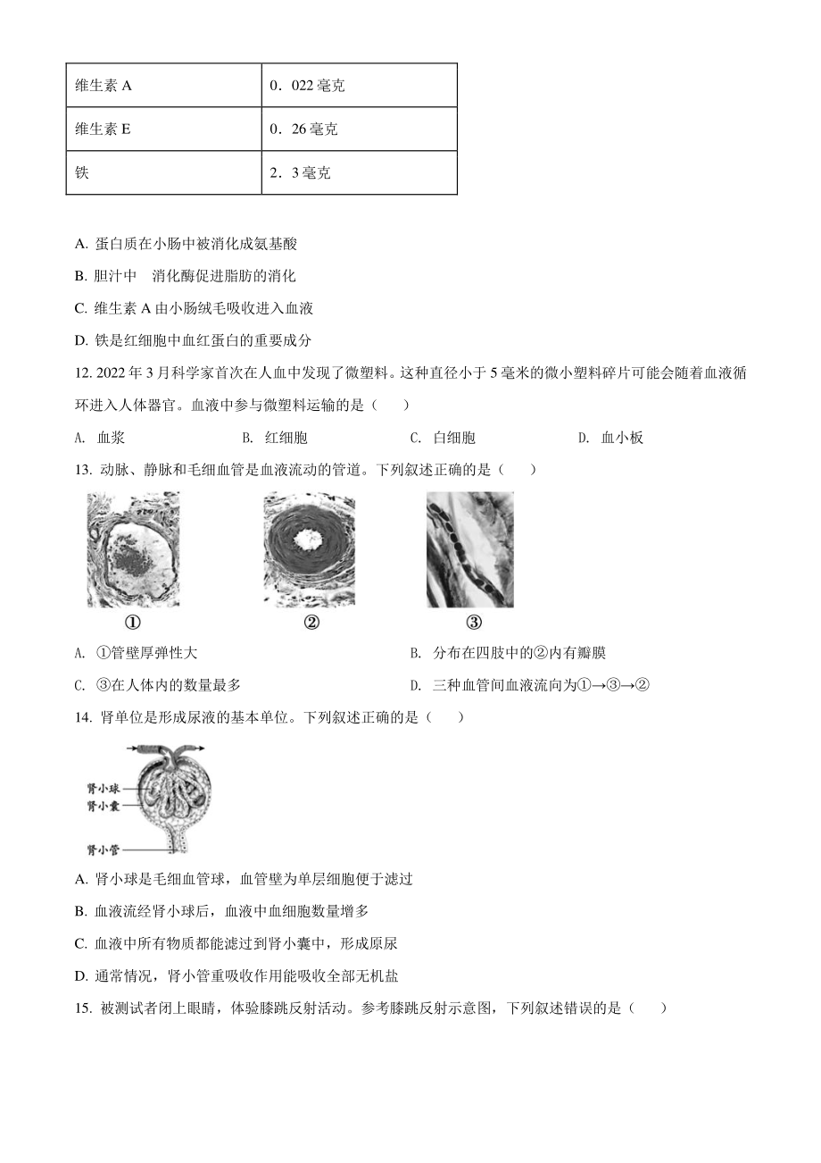 2022年北京市朝阳区中考二模生物试卷（含答案解析）_第3页