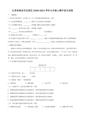 江苏省南京市玄武区2020-2021学年九年级上期中语文试卷（含答案解析）