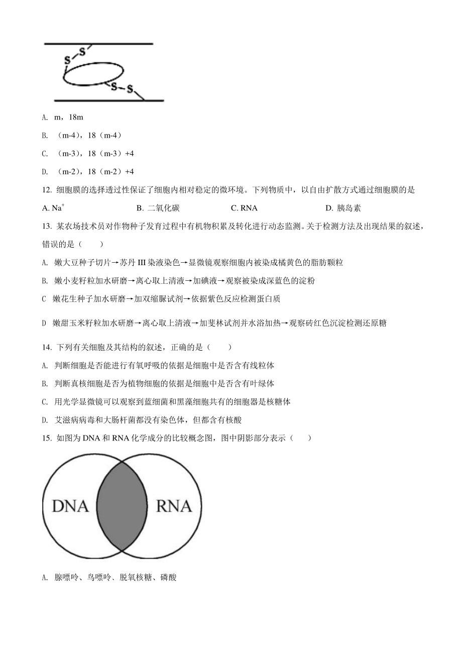 江苏省徐州市2021-2022学年高一上期中生物试卷（含答案解析）_第3页