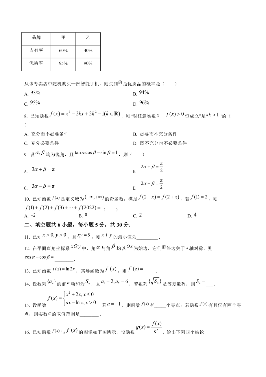 北京市昌平区2022年高二下学期期末质量抽测数学试卷（含答案解析）_第2页