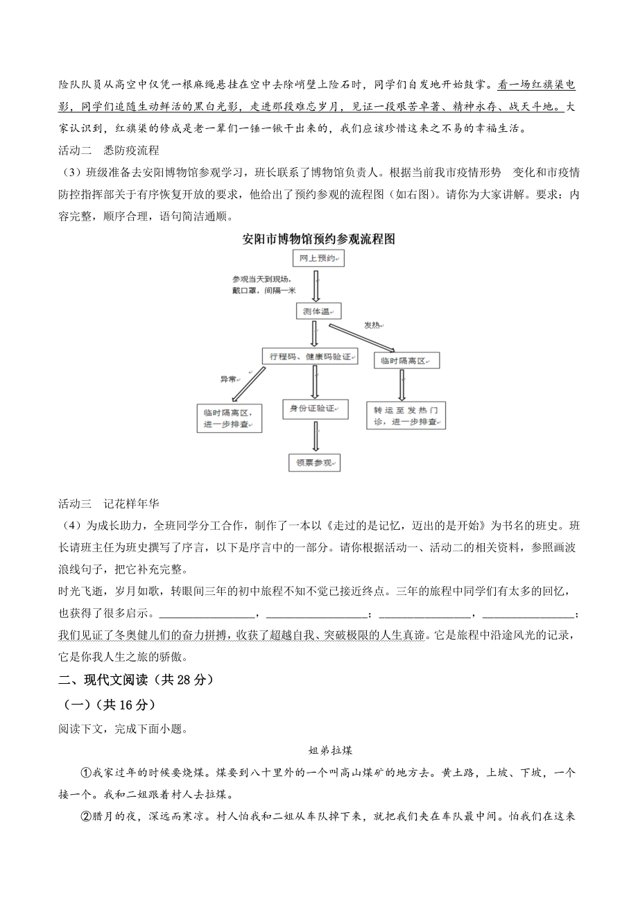 2022年河南省安阳市中考一模语文试卷（含答案解析）_第3页