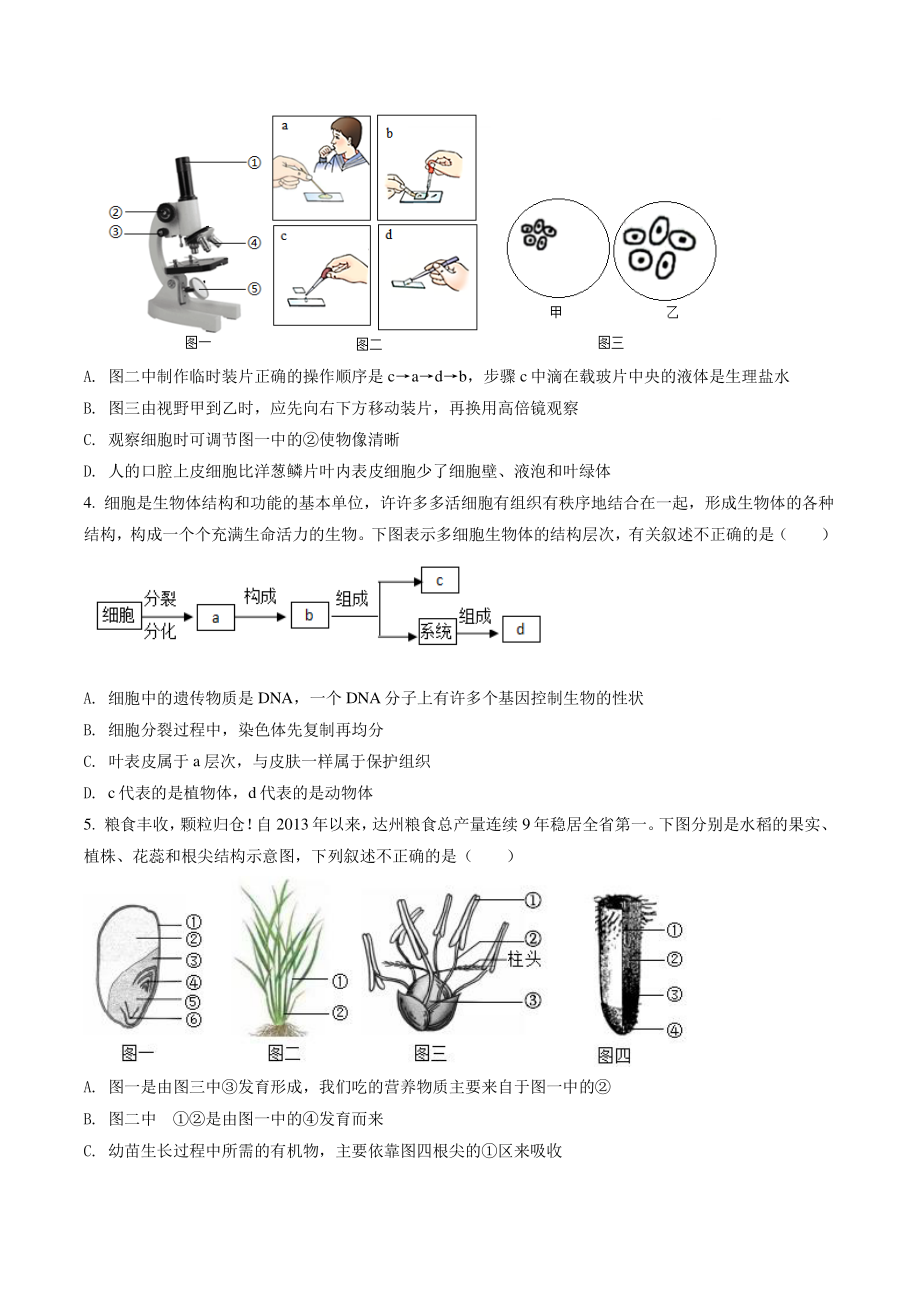 2022年四川省达州市中考生物试卷（含答案解析）_第2页