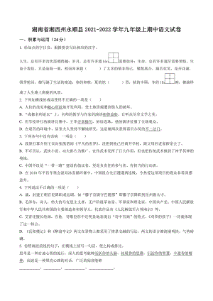湖南省湘西州永顺县2021-2022学年九年级上期中语文试卷（含答案解析）