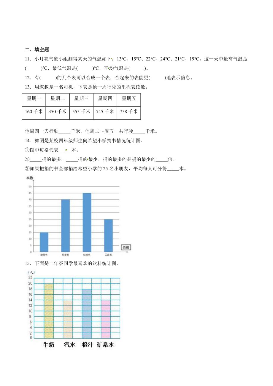 第四单元统计表和条形统计图 单元试卷（含答案）2022年秋苏教版四年级数学上册_第3页