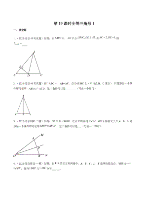 2023年北京市中考数学一轮复习《第19课时：全等三角形》同步练习（含答案）
