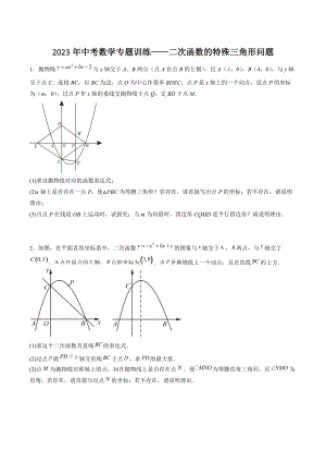 2023年九年级数学中考专题训练：二次函数的特殊三角形问题（含答案）