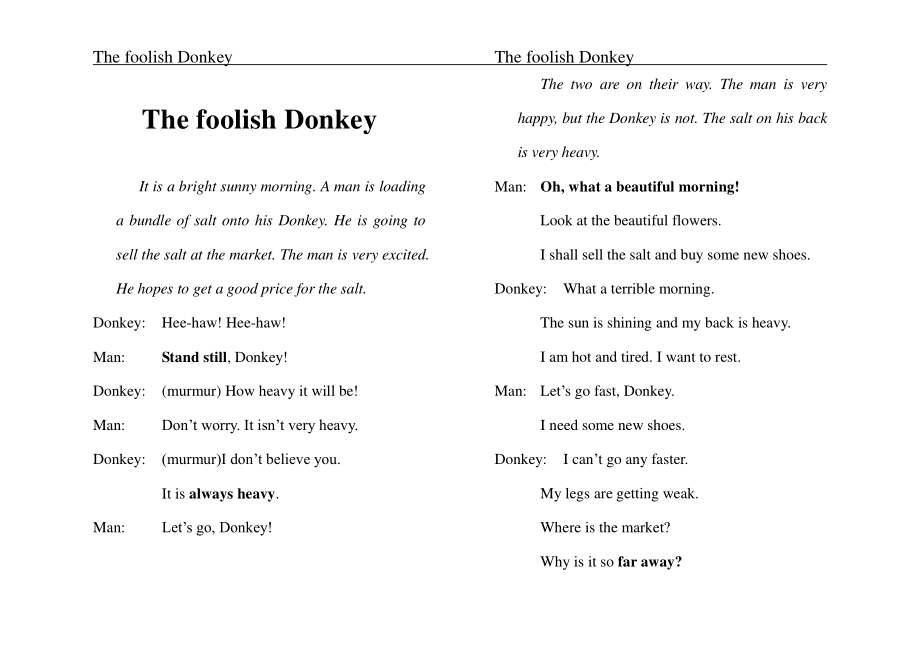 The foolish Donkey愚蠢的毛驴的故事英语伊索寓言_第1页