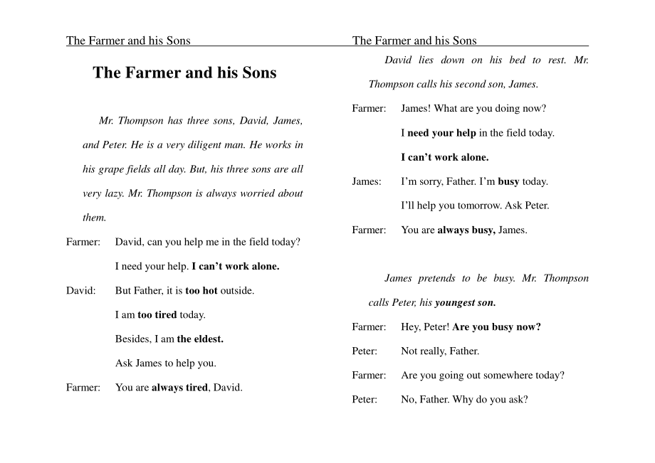 The Farmer and his Sons农夫和他的儿子们的故事英语伊索寓言_第1页