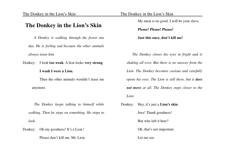 The Donkey in the Lion’s Skin披着狮皮的毛驴的故事英语伊索寓言_第1页