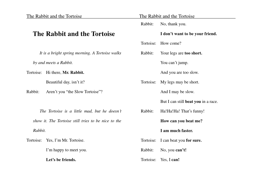 The Rabbit and the Tortoise龟兔赛跑的故事英语伊索寓言_第1页