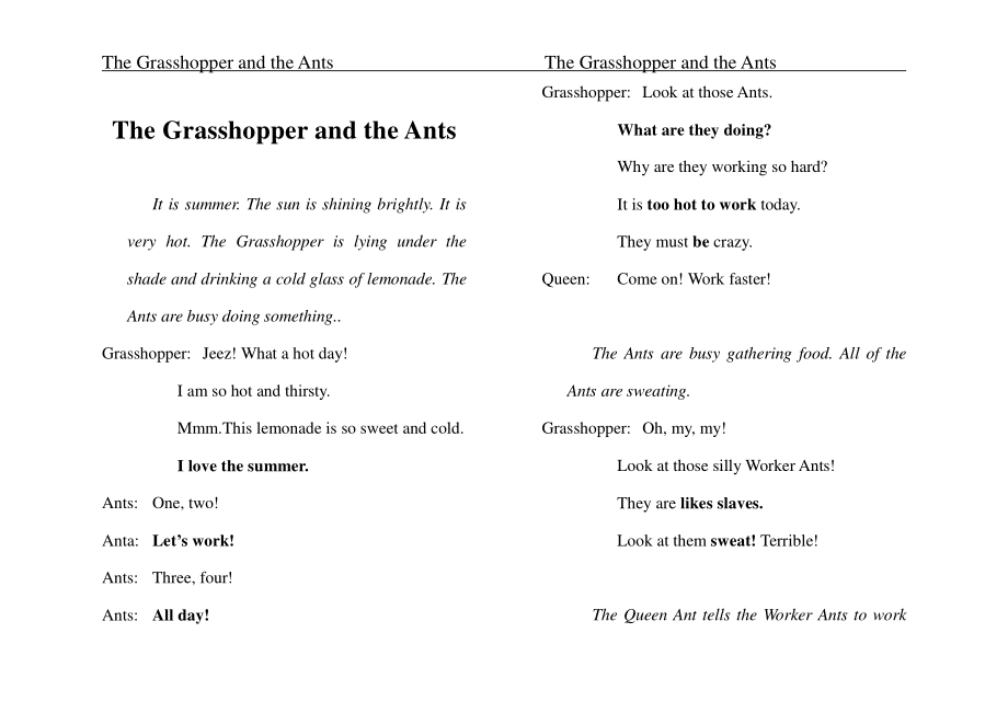 The Grasshopper and the Ants蚱蜢和蚂蚁的故事英语伊索寓言_第1页