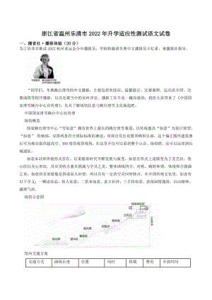 2022年浙江省温州乐清市中考适应性语文试卷（含答案解析）