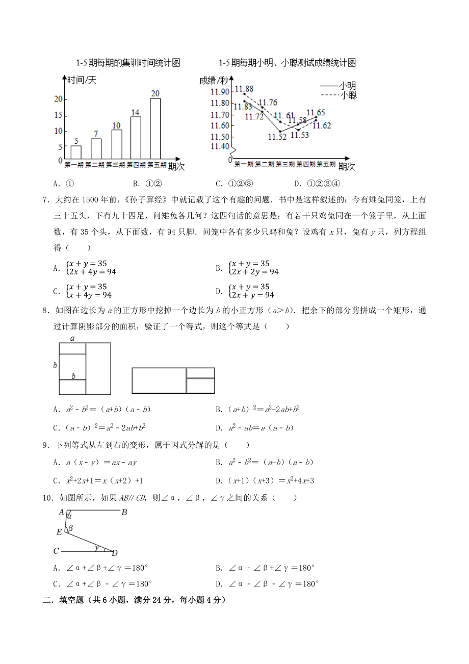 2022年浙江省杭州市七年级下期末复习数学试卷（1）含答案解析_第2页