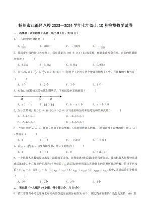 江苏省扬州市江都区八校2023—2024学年七年级上10月检测数学试卷（含答案）