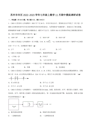 江苏省苏州市市区2022-2023学年七年级上数学11月期中摸底调研试卷（含答案）