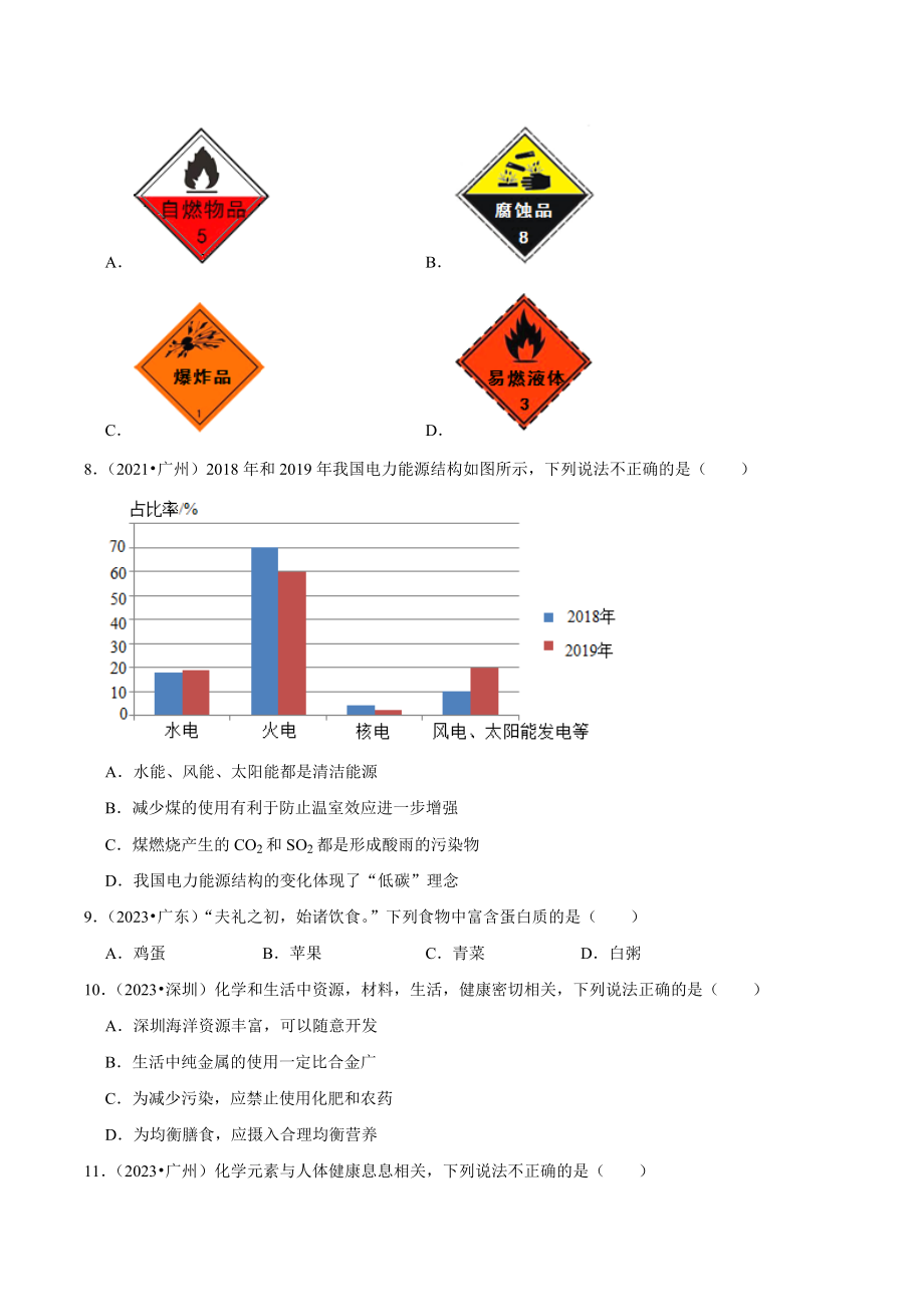 三年广东省（2021年-2023年）中考化学真题分类汇编：化学与社会发展（含答案解析）_第2页