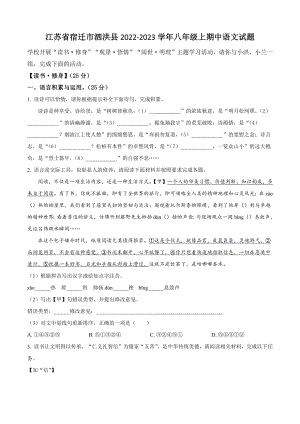 江苏省宿迁市泗洪县2022-2023学年八年级上期中语文试卷（含答案解析）