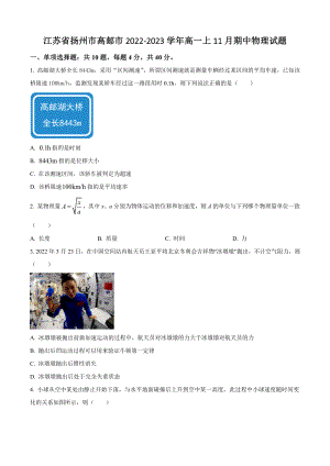 江苏省扬州市高邮市2022-2023学年高一上11月期中物理试卷（含答案解析）