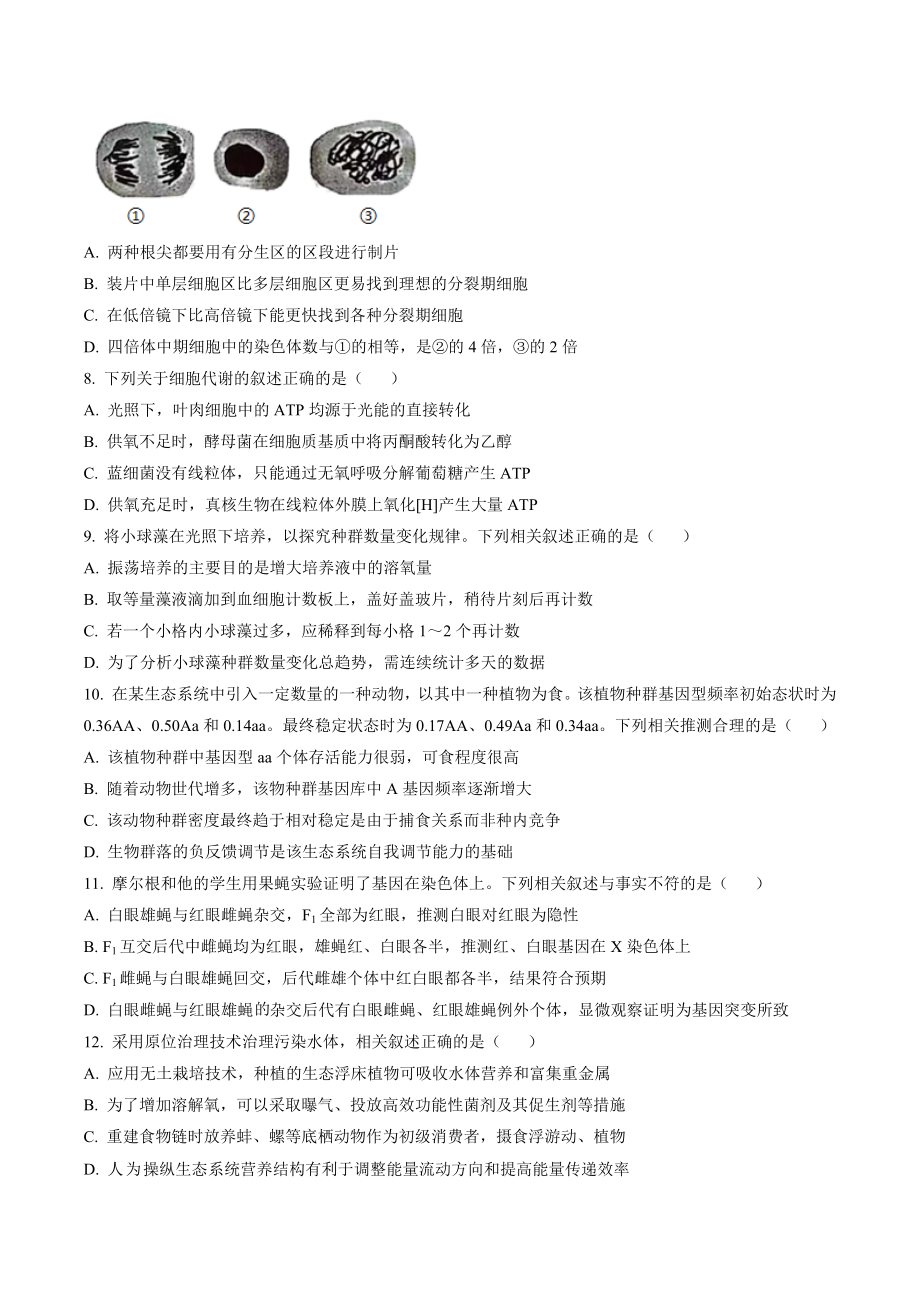 2022年江苏省高考生物试卷（含答案解析）_第2页