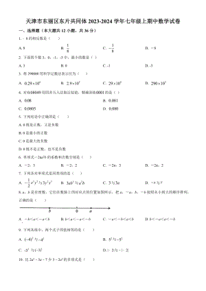 天津市东丽区东片共同体2023-2024学年七年级上期中数学试卷（含答案解析）