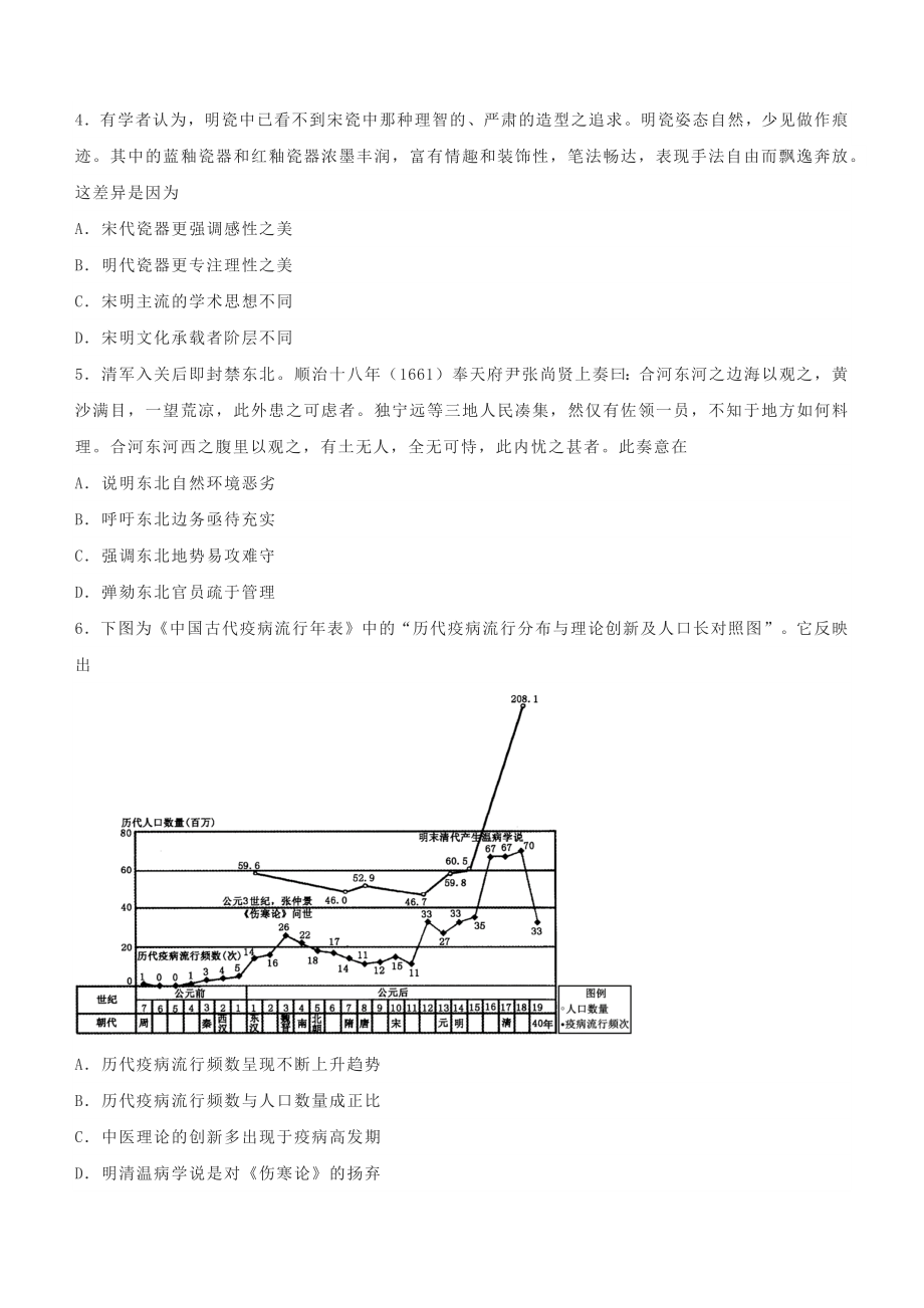 重庆市2021年普通高中学业水平选择性考试历史试卷（含答案）_第2页