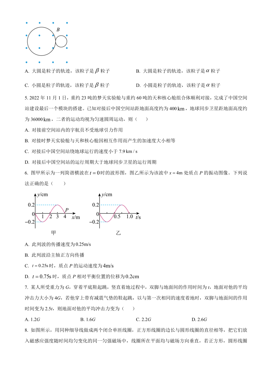 2023届北京市东城区高三下综合练习物理试卷（一）含答案解析_第2页